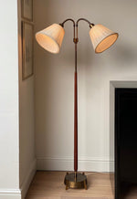 Load image into Gallery viewer, KEPT London Stock A brass and teak floor lamp, mid 20th century
