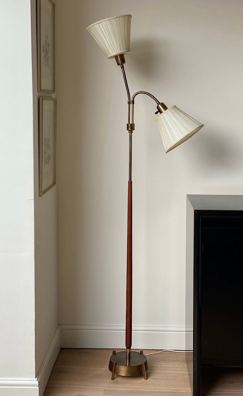 KEPT London Stock A brass and teak floor lamp, mid 20th century