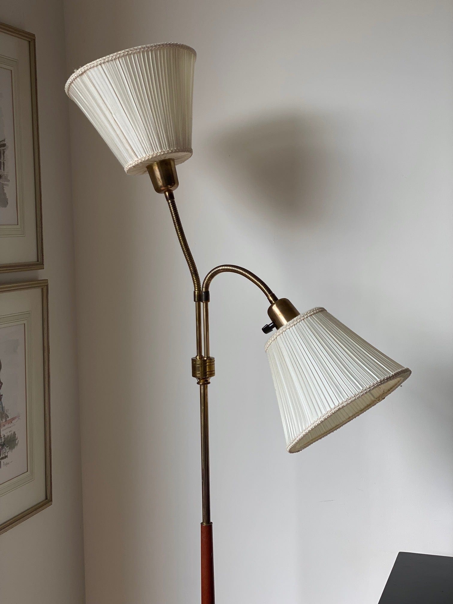 KEPT London Stock A brass and teak floor lamp, mid 20th century