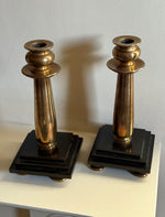 Load image into Gallery viewer, KEPT London Stock A pair of brass and black candlesticks
