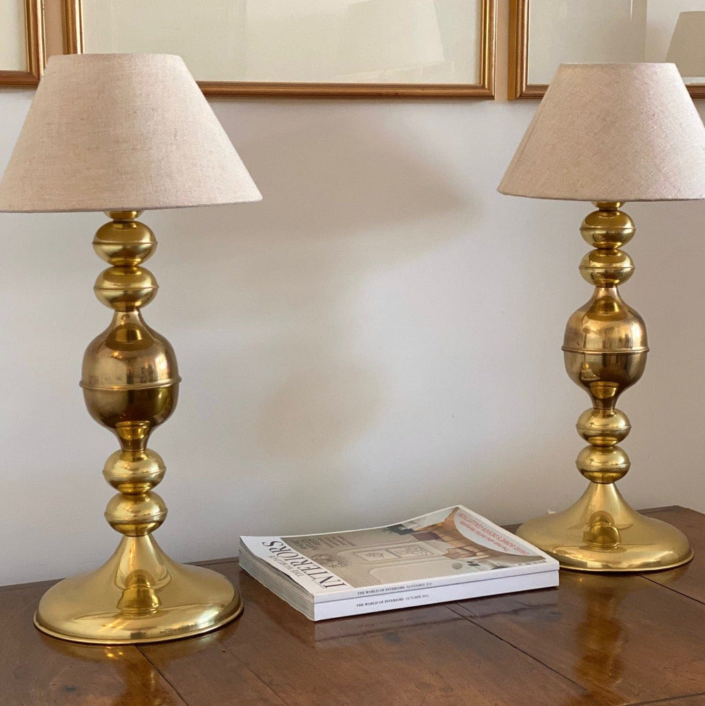KEPT London Stock A pair of brass bobble table lamps