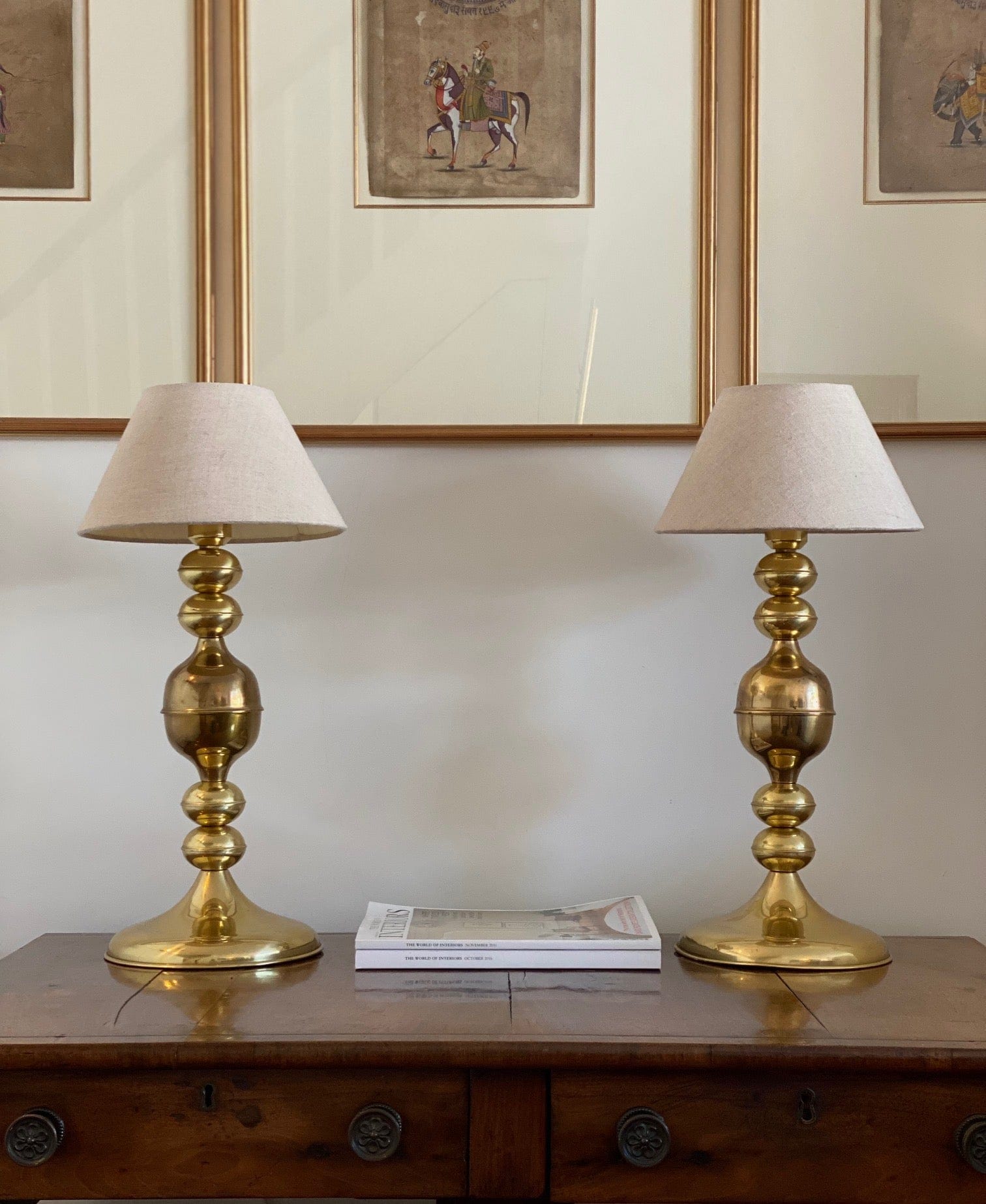 KEPT London Stock A pair of brass bobble table lamps