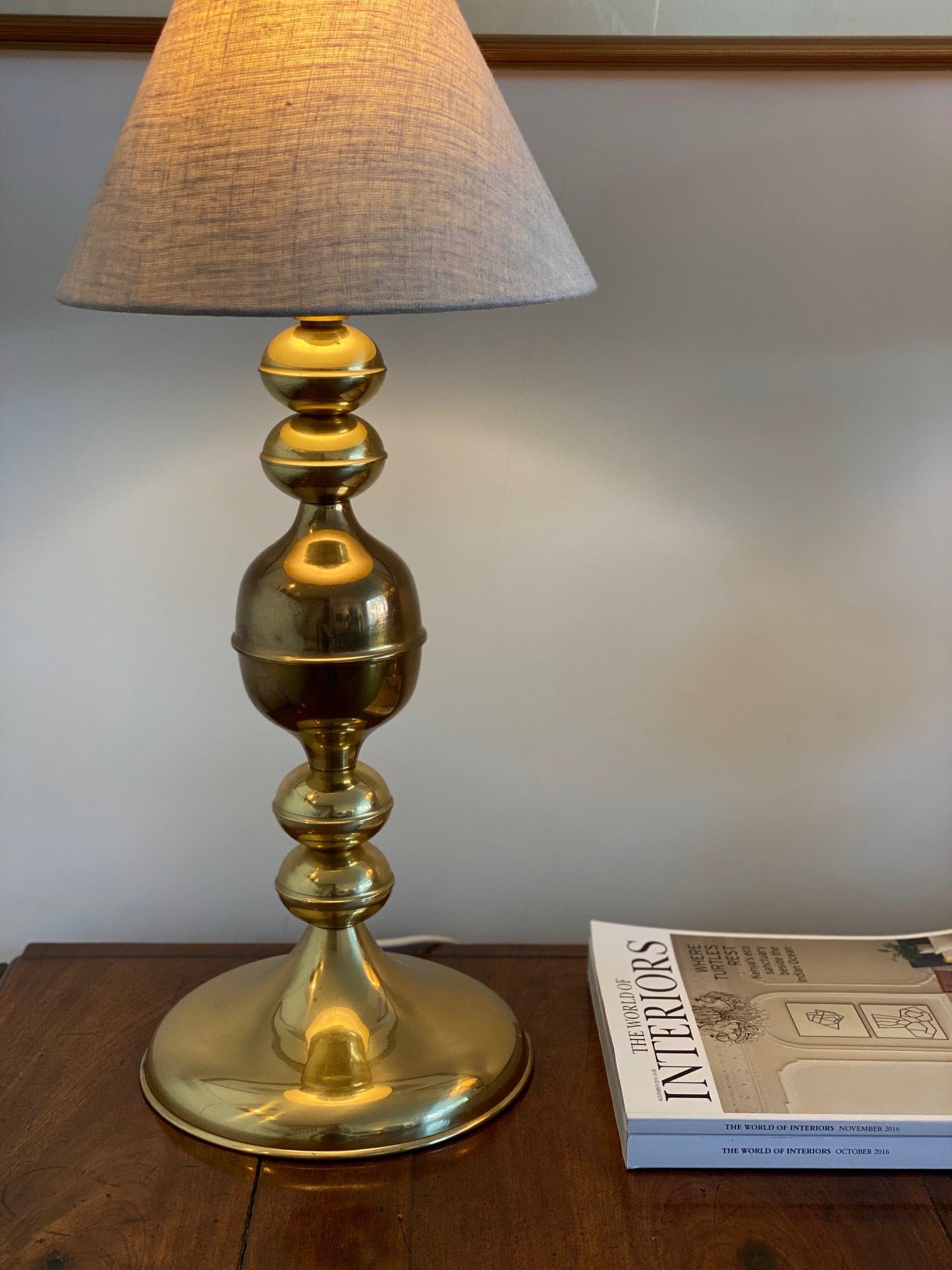 KEPT London Stock A pair of brass bobble table lamps