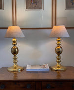 Load image into Gallery viewer, KEPT London Stock A pair of brass bobble table lamps
