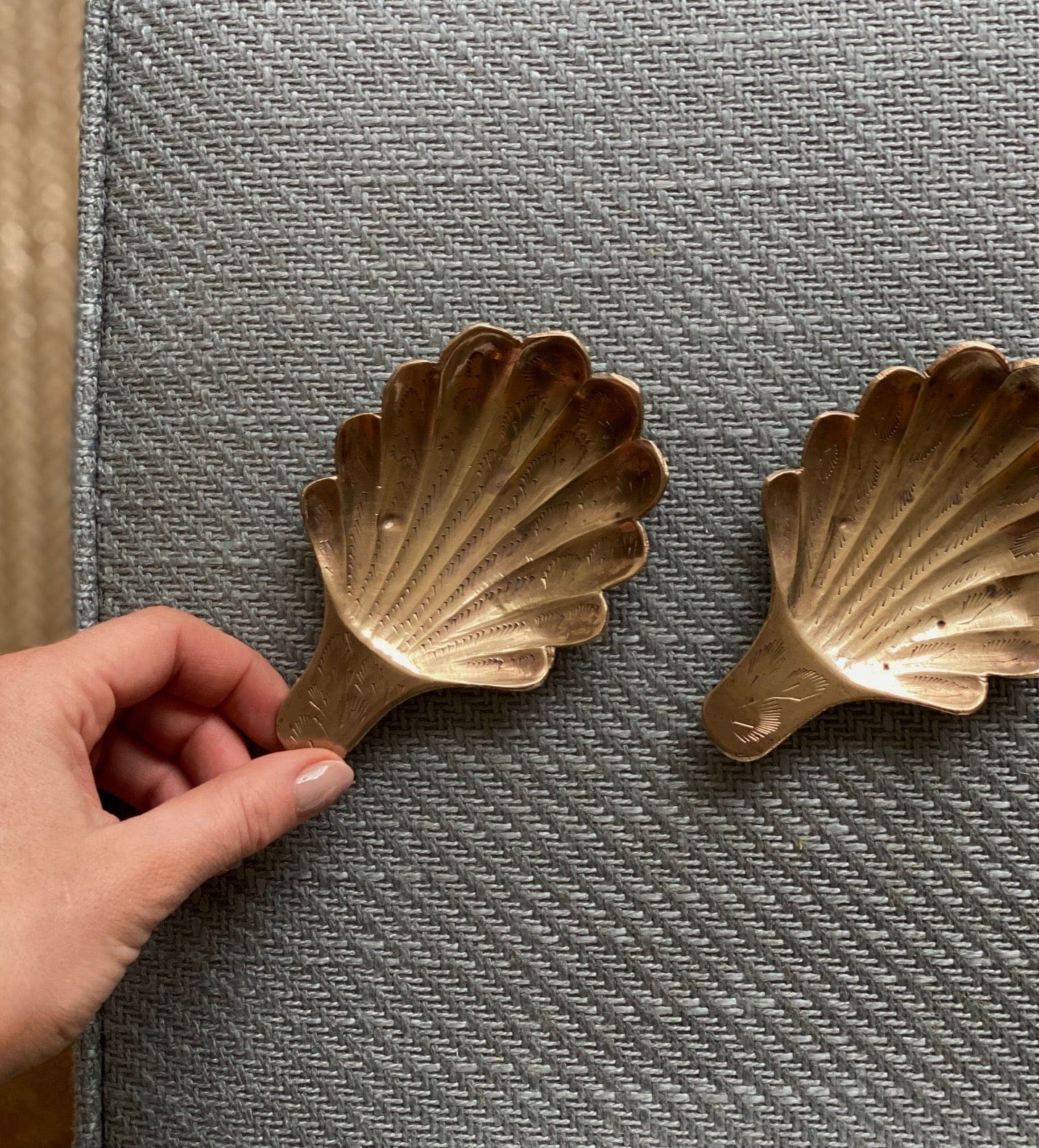 KEPT London A pair of brass shell dishes