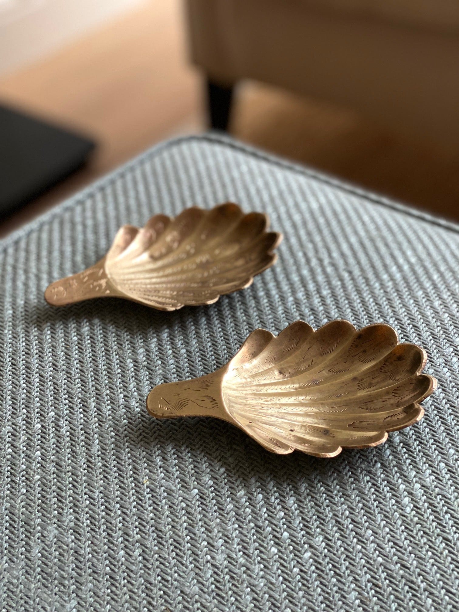 KEPT London A pair of brass shell dishes