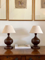 Load image into Gallery viewer, KEPT London Stock A pair of chocolate brown ceramic lamps
