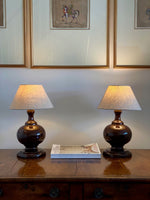 Load image into Gallery viewer, KEPT London Stock A pair of chocolate brown ceramic lamps
