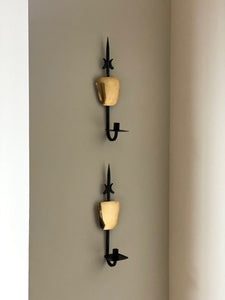 KEPT London A pair of iron and brass wall sconces