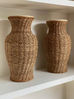 Load image into Gallery viewer, KEPT London Stock A pair of large rattan wrapped ceramic vases
