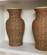 Load image into Gallery viewer, KEPT London Stock A pair of large rattan wrapped ceramic vases

