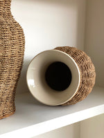Load image into Gallery viewer, KEPT London Stock A pair of large rattan wrapped ceramic vases
