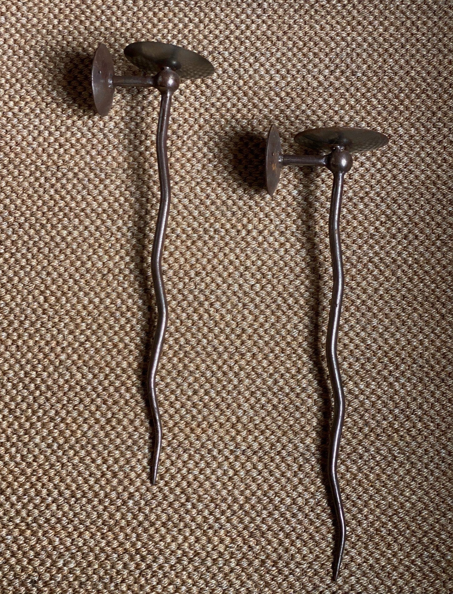 KEPT London Stock A pair of long iron wiggle wall sconces