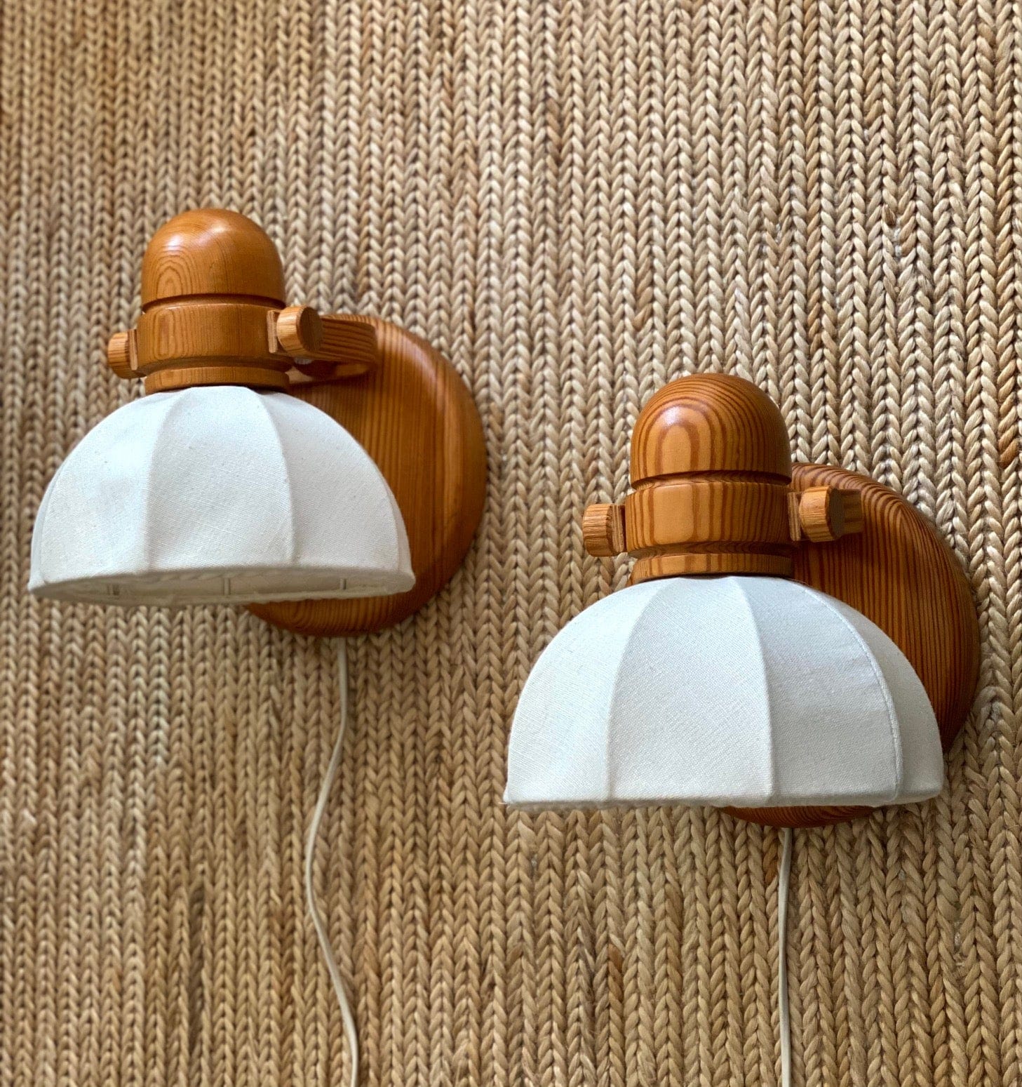 KEPT London Stock A pair of pine wall lights, probably Markslöjd, 1970s