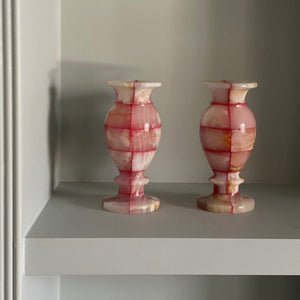 KEPT London A pair of pink and white onyx vases