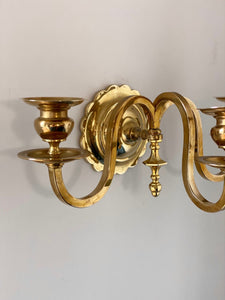 KEPT London Stock A pair of scalloped brass wall sconces