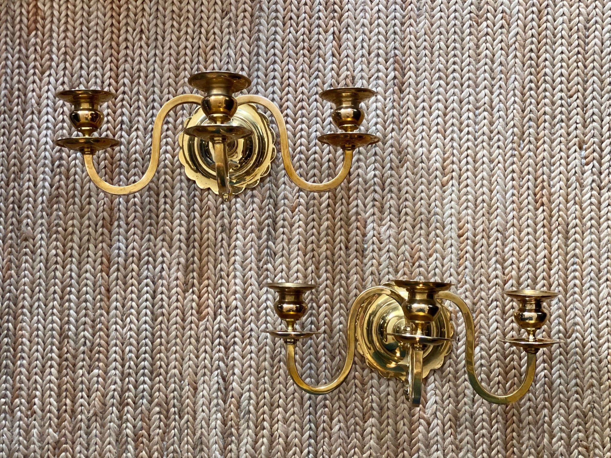 KEPT London Stock A pair of scalloped brass wall sconces