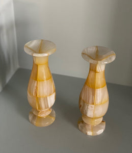 KEPT London A pair of yellow and white onyx vases