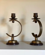 Load image into Gallery viewer, KEPT London Stock Art Deco wooden and brass candlesticks
