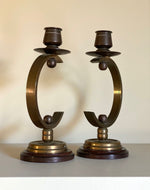 Load image into Gallery viewer, KEPT London Stock Art Deco wooden and brass candlesticks
