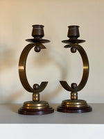 Load image into Gallery viewer, KEPT London Stock Art Deco wooden and brass candlesticks
