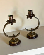 Load image into Gallery viewer, KEPT London Stock Art Deco wooden and brass candlesticks
