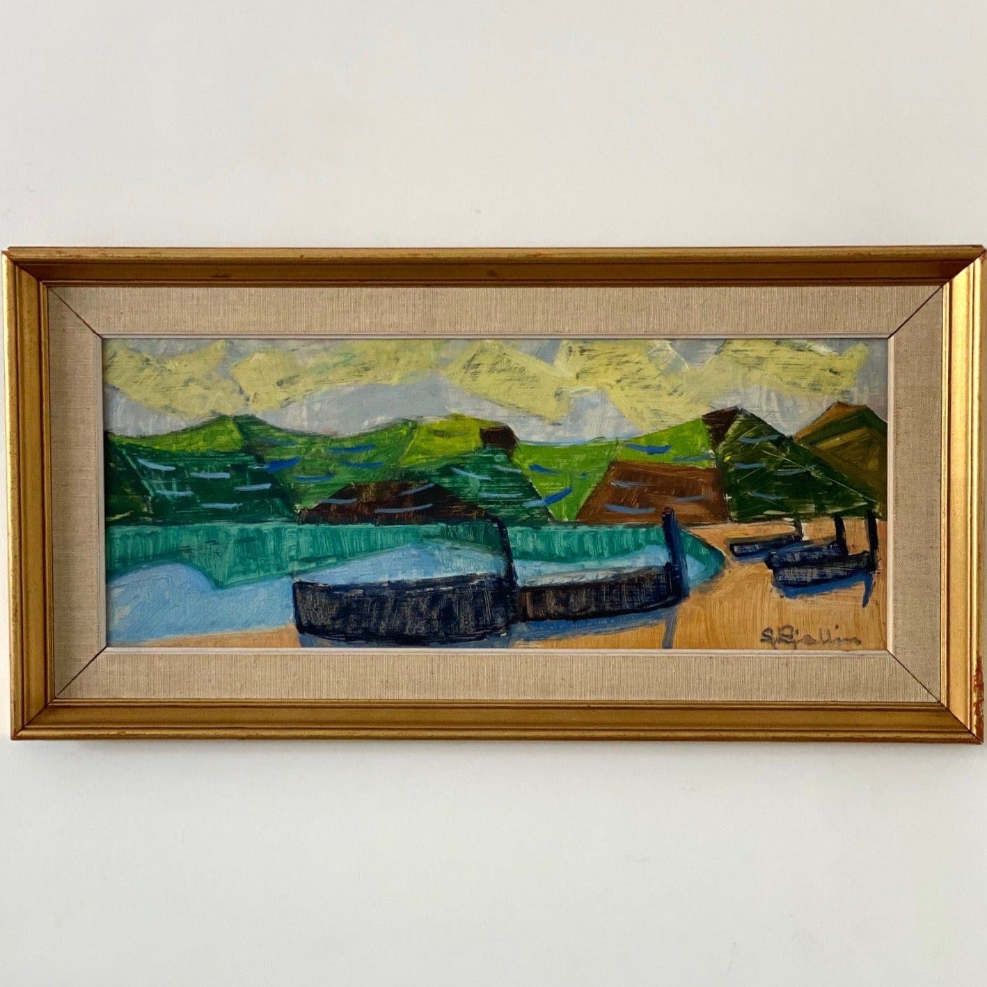 KEPT London Stock Beach with fishing boats, Sicily, signed Stig Kjelin (1914-1979)