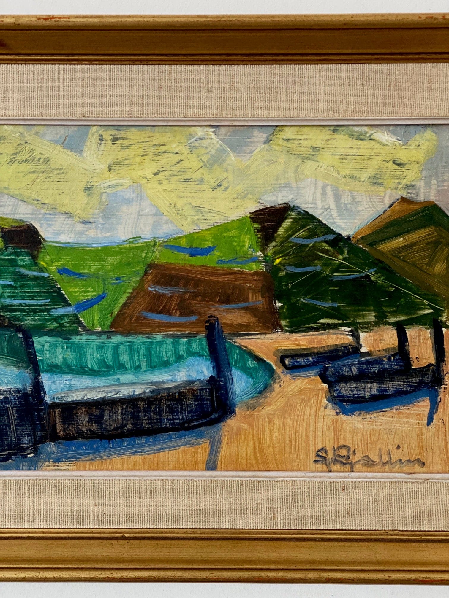 KEPT London Stock Beach with fishing boats, Sicily, signed Stig Kjelin (1914-1979)