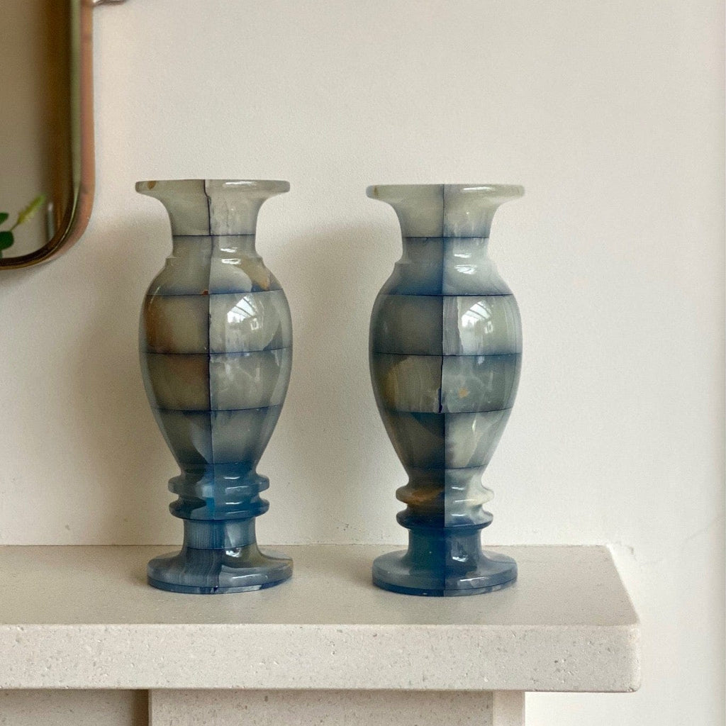 KEPT London Stock Blue checkered onyx vases, pair