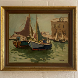 KEPT London Boats in the Harbour, by Axel Hamborn (1892–1971)