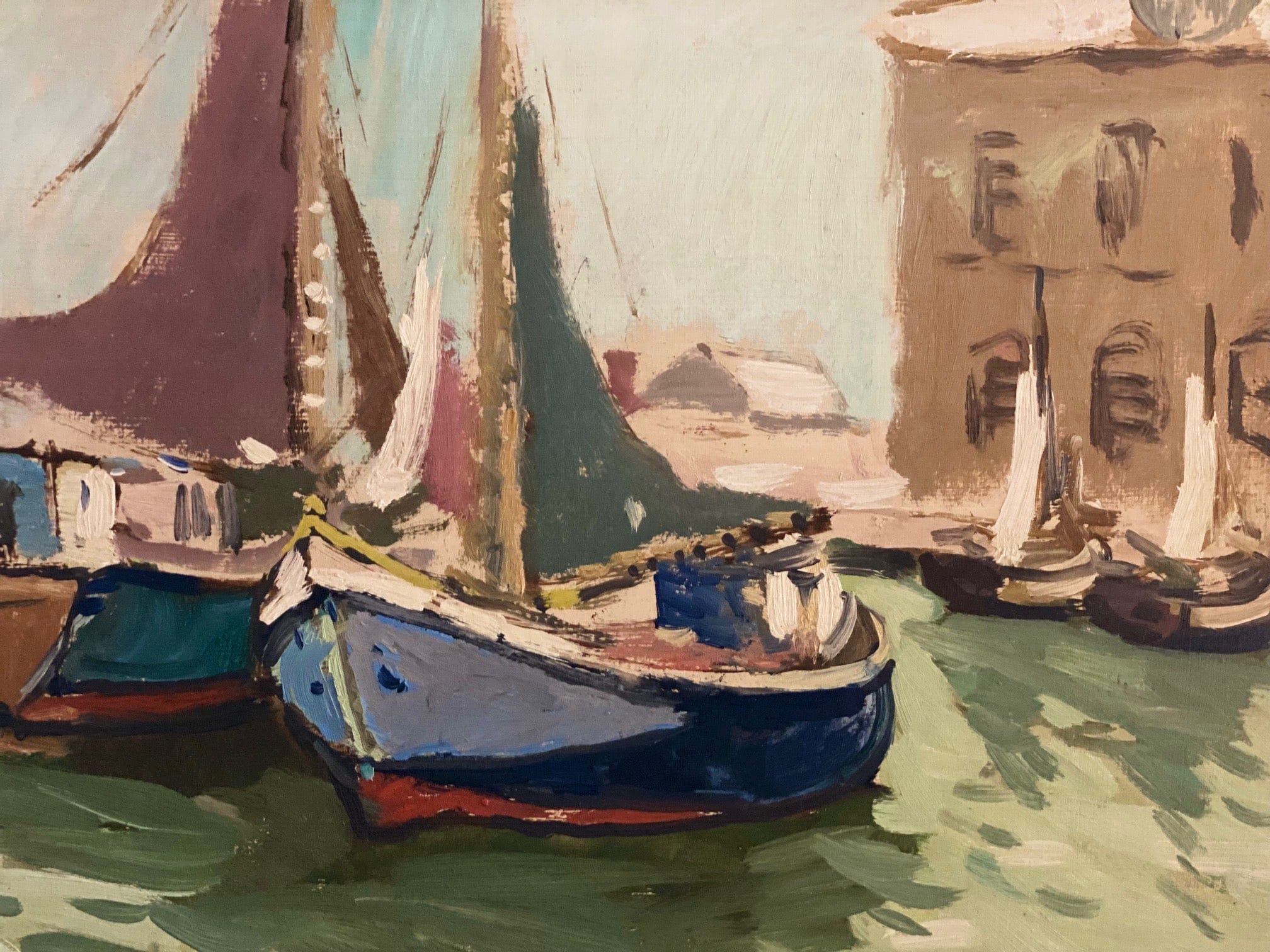 KEPT London Boats in the Harbour, by Axel Hamborn (1892–1971)