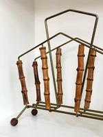 Load image into Gallery viewer, KEPT London Stock Brass and bamboo magazine rack
