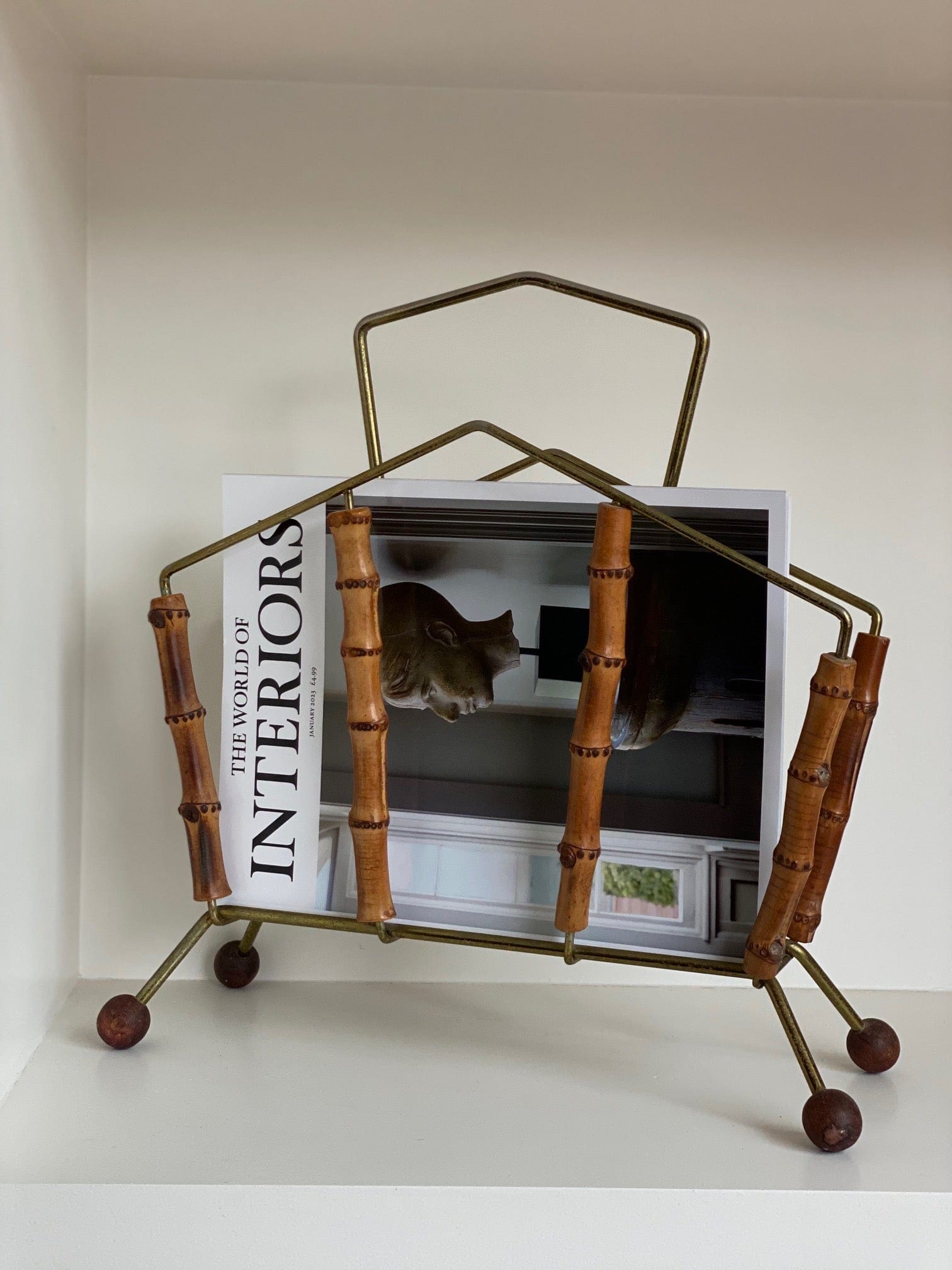 KEPT London Stock Brass and bamboo magazine rack