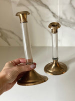 Load image into Gallery viewer, KEPT London Brass and lucite candlesticks
