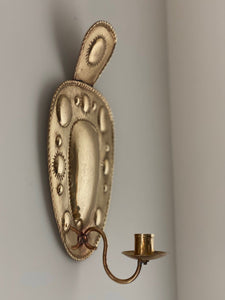KEPT London Brass embossed wall sconces, A W Borgh, 1950s