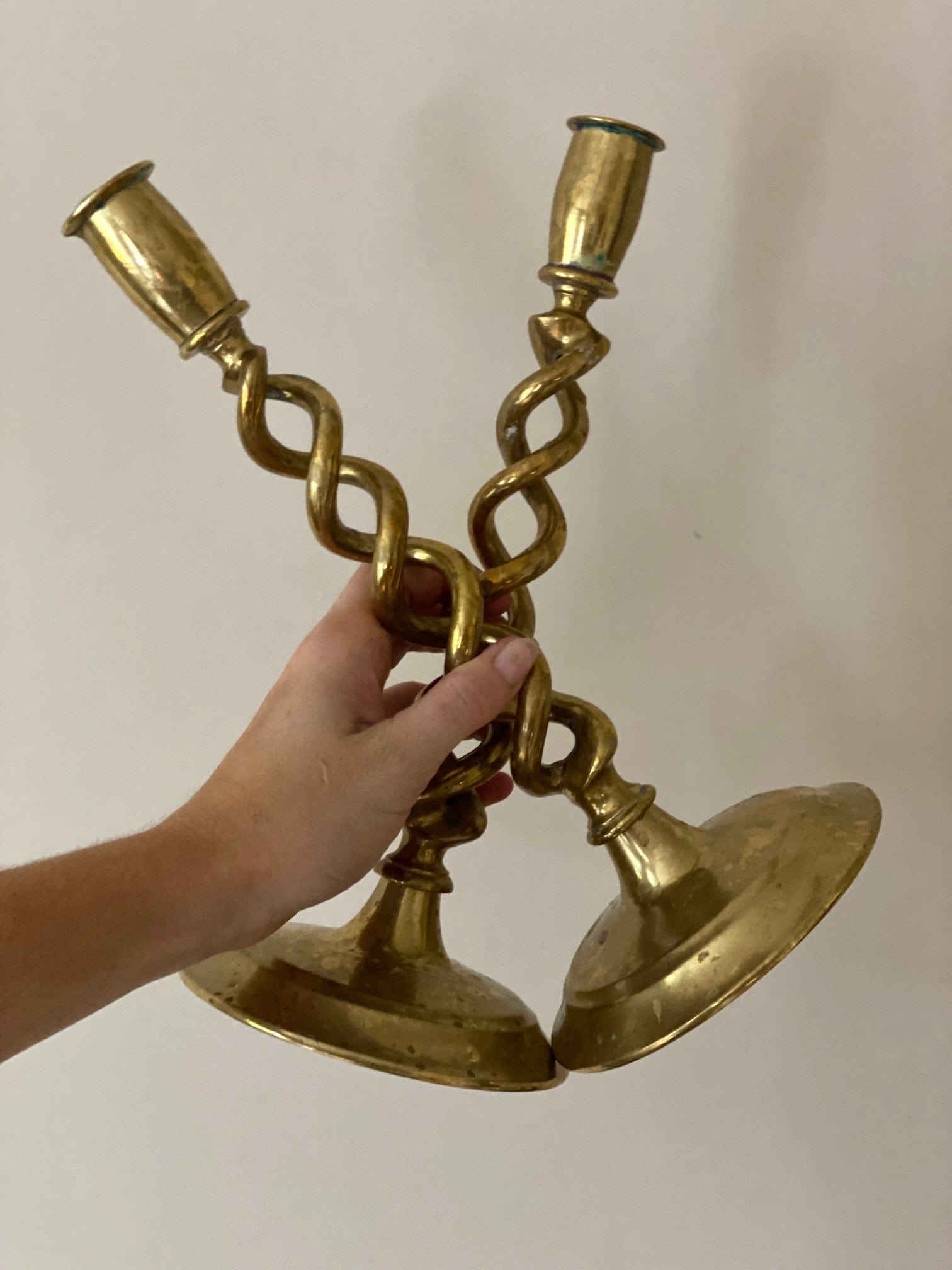 KEPT London Stock Brass twisted heavy candlesticks