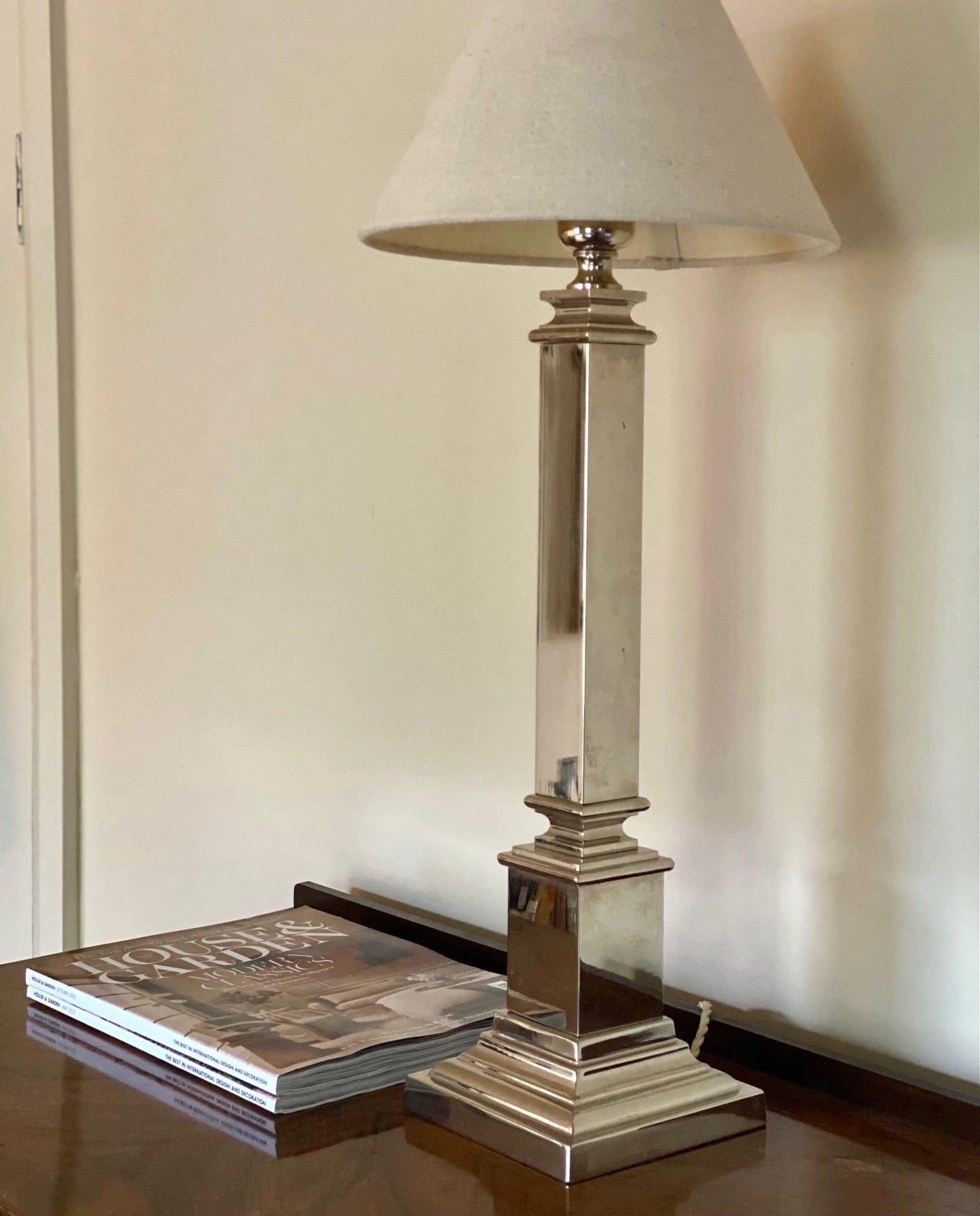 KEPT London Stock Chrome column table lamp