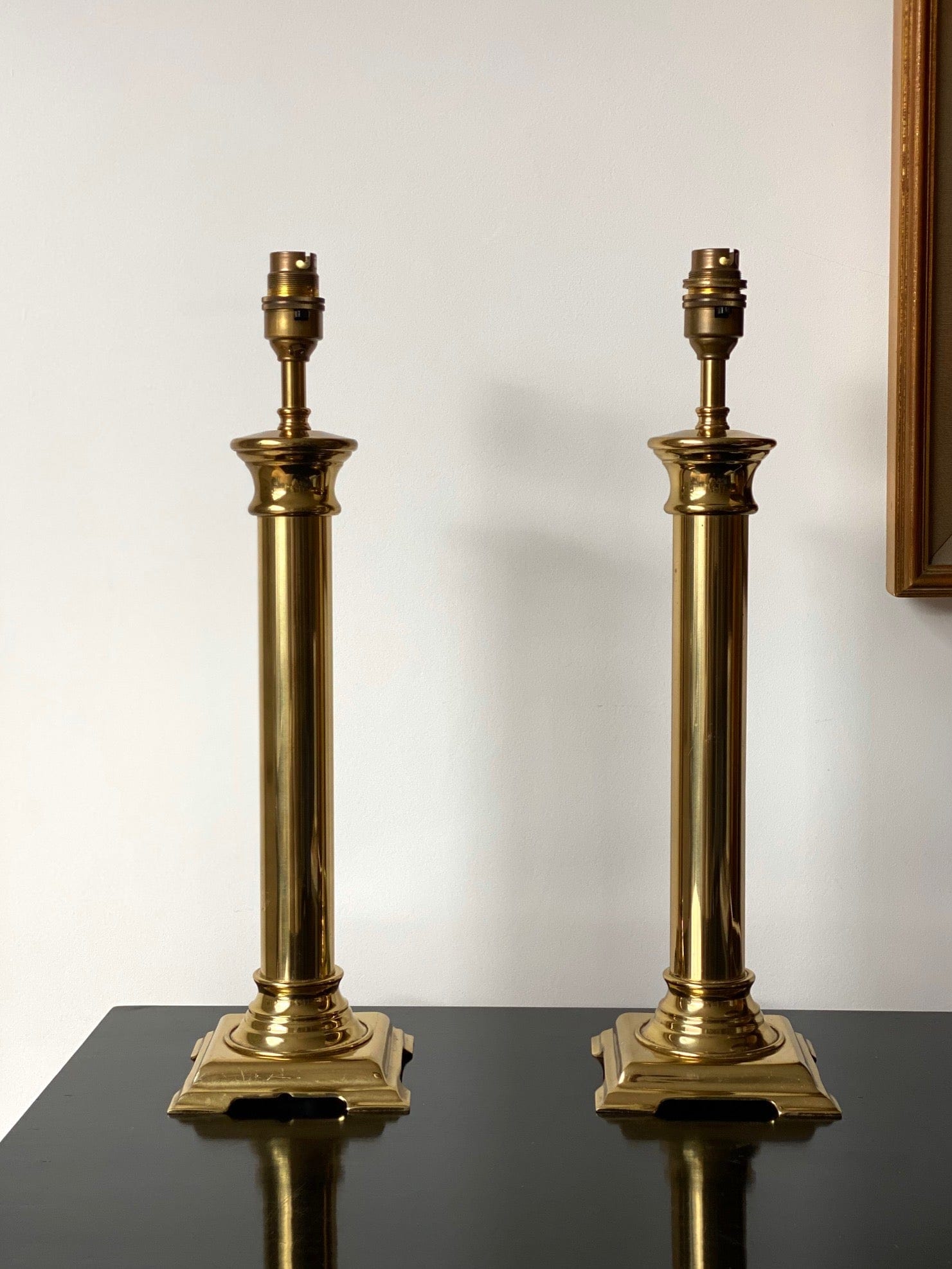 KEPT London Columnar pair of brass lamps