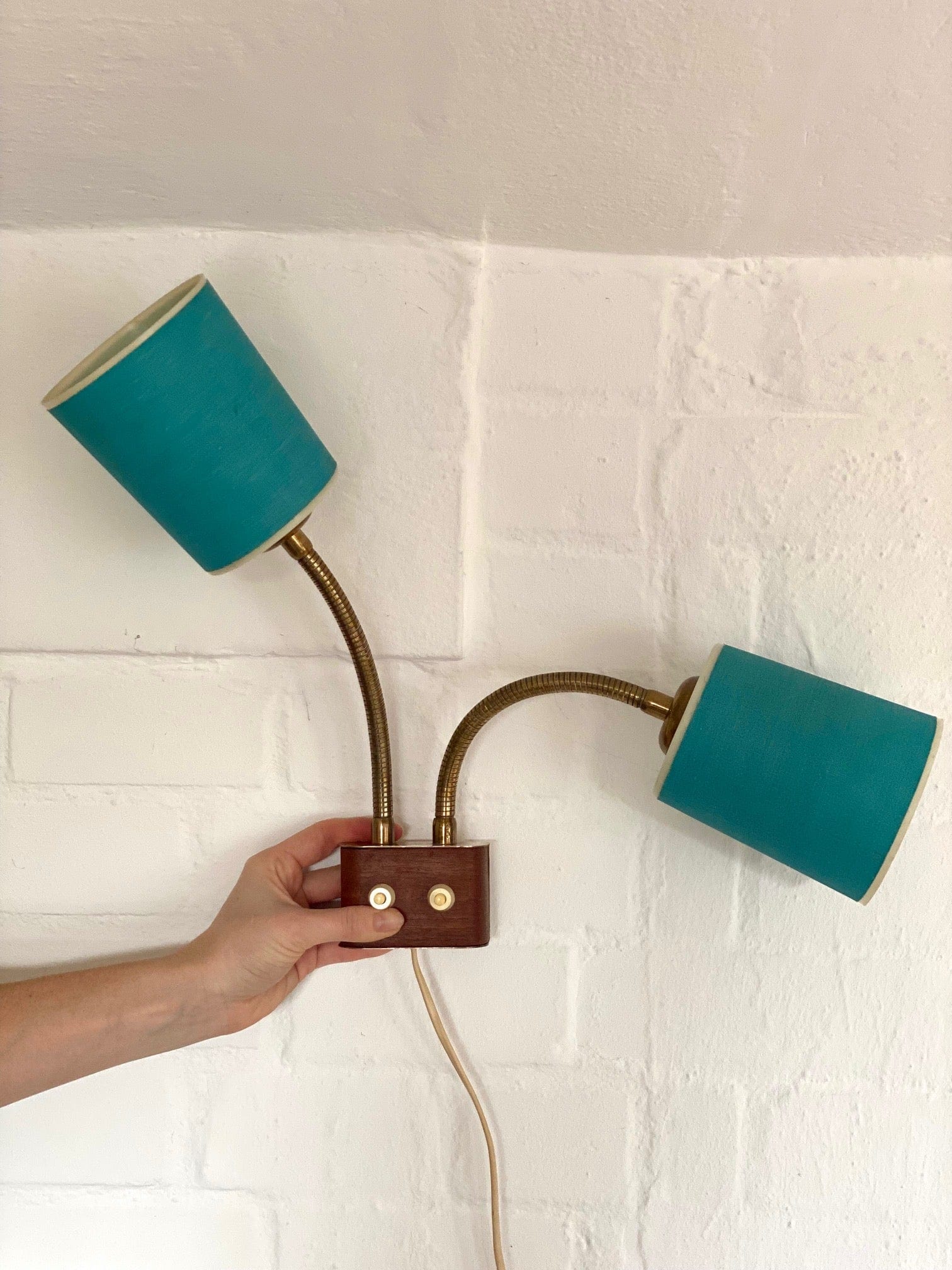 KEPT London Double wall lamp, with turquoise shades