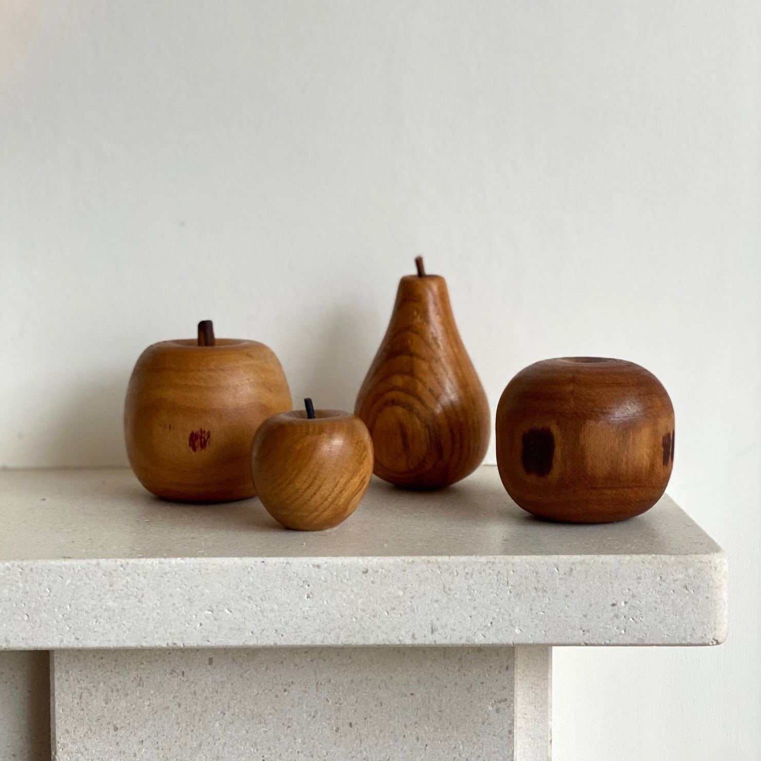 KEPT London Stock Four pieces of wooden fruit