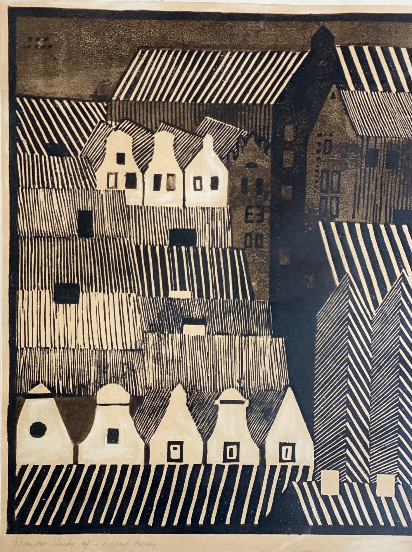 KEPT London Stock Houses, linocut, Poland
