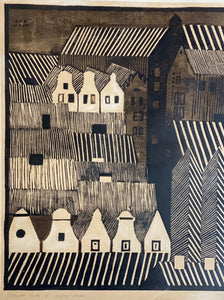 KEPT London Stock Houses, linocut, Poland