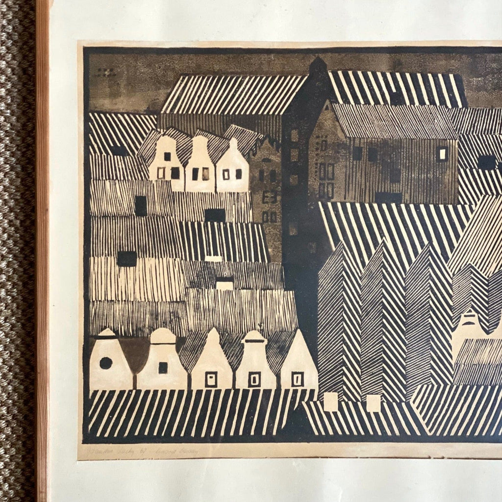 KEPT London Stock Houses, linocut, Poland
