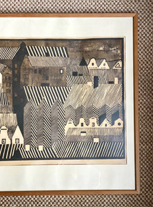 KEPT London Stock Houses, linocut, Poland