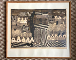 KEPT London Stock Houses, linocut, Poland
