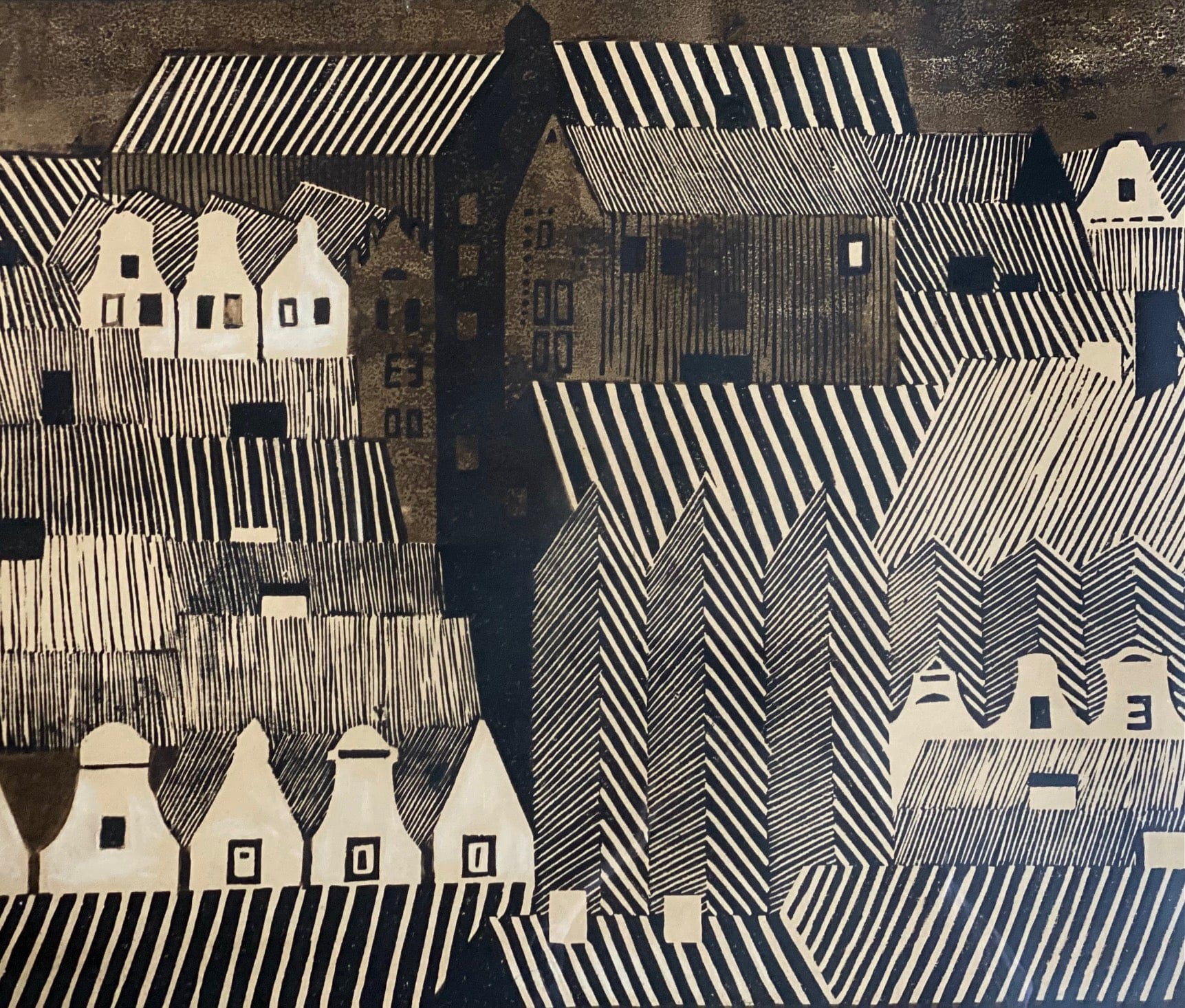 KEPT London Stock Houses, linocut, Poland