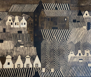 KEPT London Stock Houses, linocut, Poland