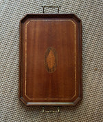 Load image into Gallery viewer, KEPT London Stock Inlaid mahogany tray with brass handles

