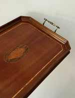 Load image into Gallery viewer, KEPT London Stock Inlaid mahogany tray with brass handles
