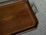 Load image into Gallery viewer, KEPT London Stock Inlaid mahogany tray with brass handles
